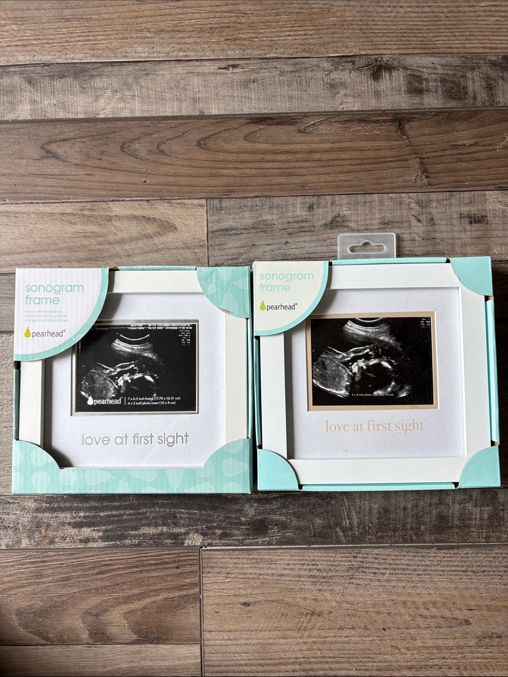 NWT Pearhead White Sonogram Frame with Teal Accent Packaging - Khaki/Tan